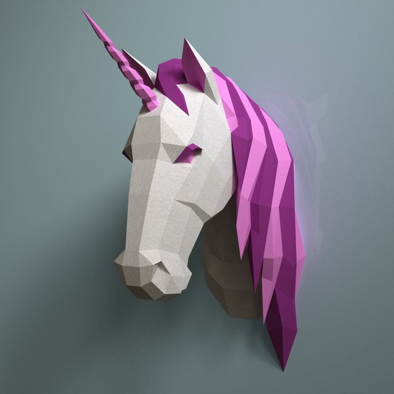 Unicorn Head Papercraft, Pdf, Gurko, Pepakura, Template, 3D Origami - 手工藝教學/工具書 - 其他材質 