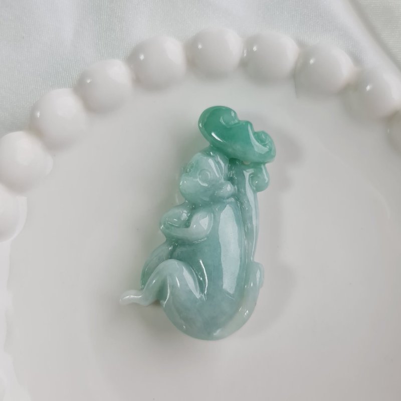 果陽綠細膩小猴子吊墜 | 天然緬甸玉A貨翡翠 - 項鍊 - 玉石 