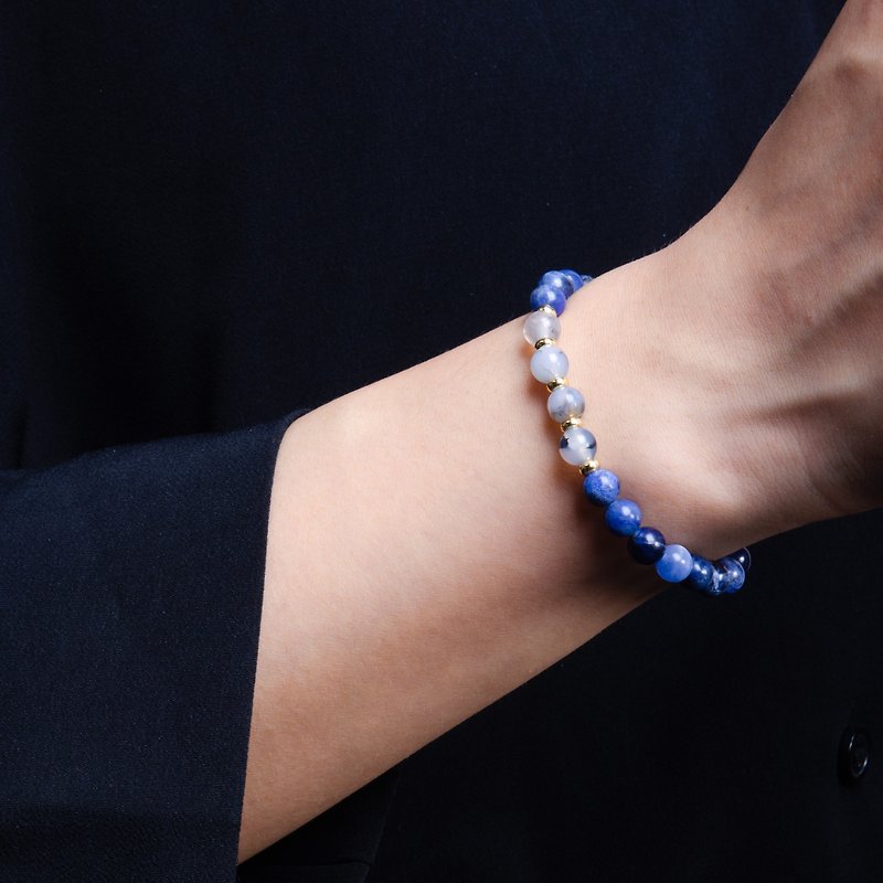 藍紋石竹葉瑪瑙手鏈 | 14K鍍金天然石藍紋石客製化 | 禮物手鍊 - 手鍊/手環 - 半寶石 藍色