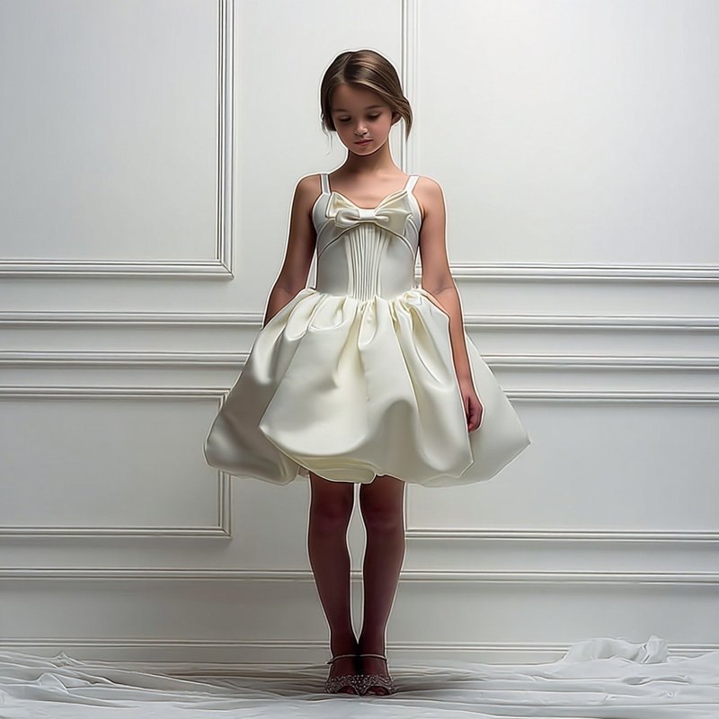 Ivory Satin Cocktail Dress – Chic Flower Girl & Birthday Look - 男/女童禮服 - 其他材質 多色