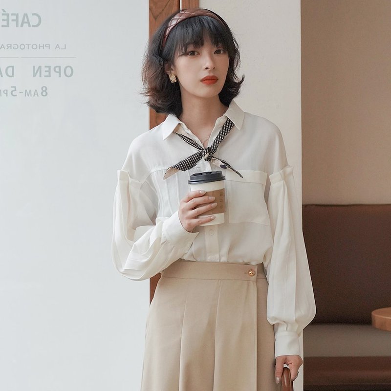 天絲棉泡泡袖襯衫|襯衫|上衣|春款|棉|Sora-693 - 女襯衫 - 棉．麻 白色