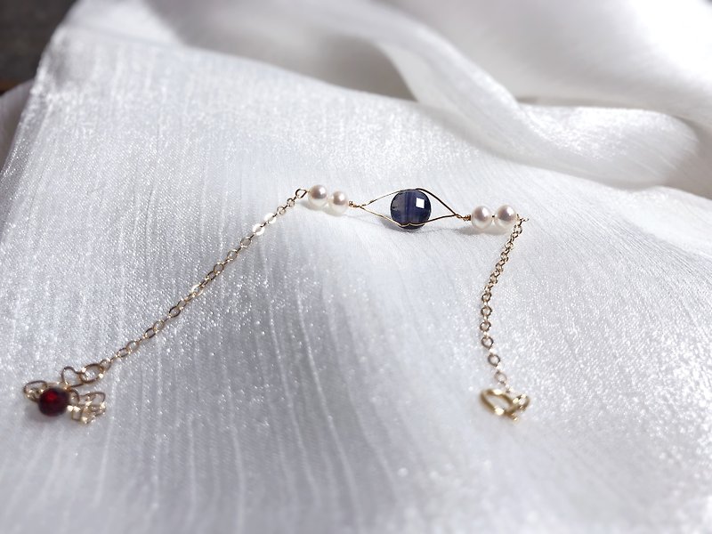 菫青石、珍珠、石榴石 14kgf手鍊 - 手鍊/手鐲 - 半寶石 