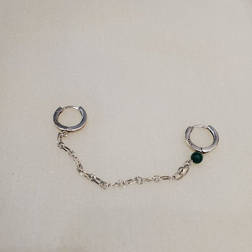 LYNLI Jewelry 【耳環】單邊綠玉髓純銀雙耳扣 母親節/ 畢業禮物/ 情人節禮物