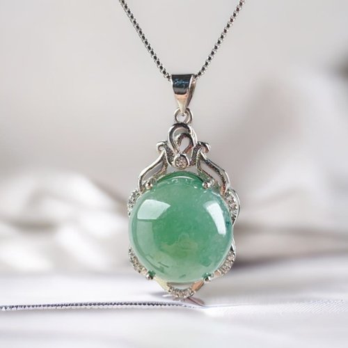 瓔珞珠寶盒 E.L.Jewelry Box 湖水綠翡翠蛋面項鍊 925純銀 | 天然緬甸玉A貨翡翠 | 送禮