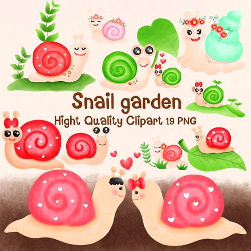 pepeach Cute snail collage, watercolor snail graphics, snail illustration