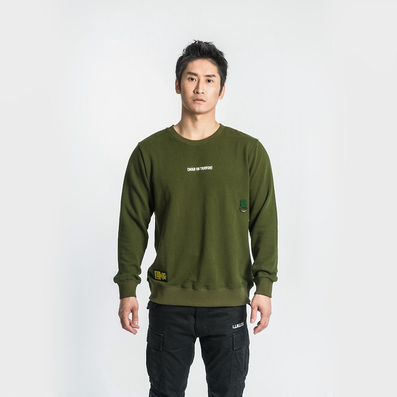 L.I.M.I.T.E - Mens Caution print Sweat Shirt - เสื้อยืดผู้ชาย - ผ้าฝ้าย/ผ้าลินิน สีเขียว