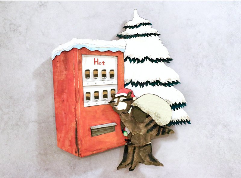 葉っぱの魔法とホットコーヒー 木製オーナメント ウォールデコ 壁掛け タペストリー - ウォールデコ・壁紙 - 木製 レッド