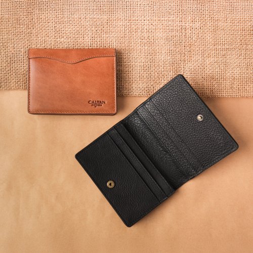 CALTAN DESIGN 【24hr快速出貨】歐式縫線卡片零錢包-1807 兩色 真皮 名片夾