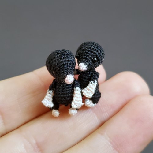 Microtoysby Extreme micro crocheted Mole. Dollhouse miniature. Amigurumi stuffed mole toy.