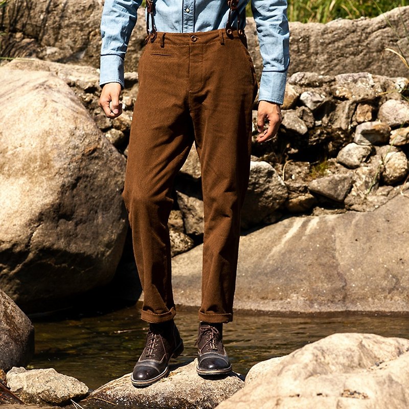 SOARIN British retro twill corduroy nine-point straight suit pants (93F224) - Men's Pants - Cotton & Hemp Brown
