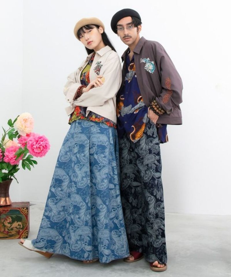 【人気予約商品】ペイズリー柄 デニムロングスカート (2色) CCP-6111 - スカート - その他の素材 