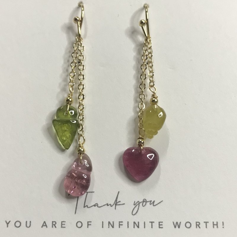 Lucky Vanves Crystal I Stone Tourmaline 14K Earrings I Candy Ocean I Valentine's Day Gift - Earrings & Clip-ons - Crystal Green