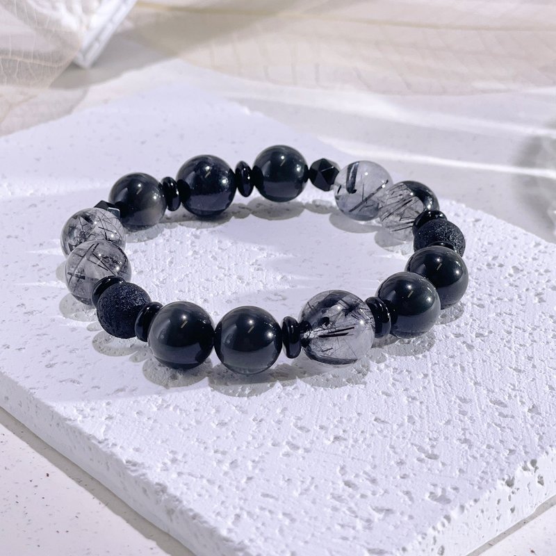 Night Guardian Golden Stone|Thunder Ink Meteorite|Black Hair Crystal|Obsidian|Crystal Bracelet A2414-1 - Bracelets - Crystal Black