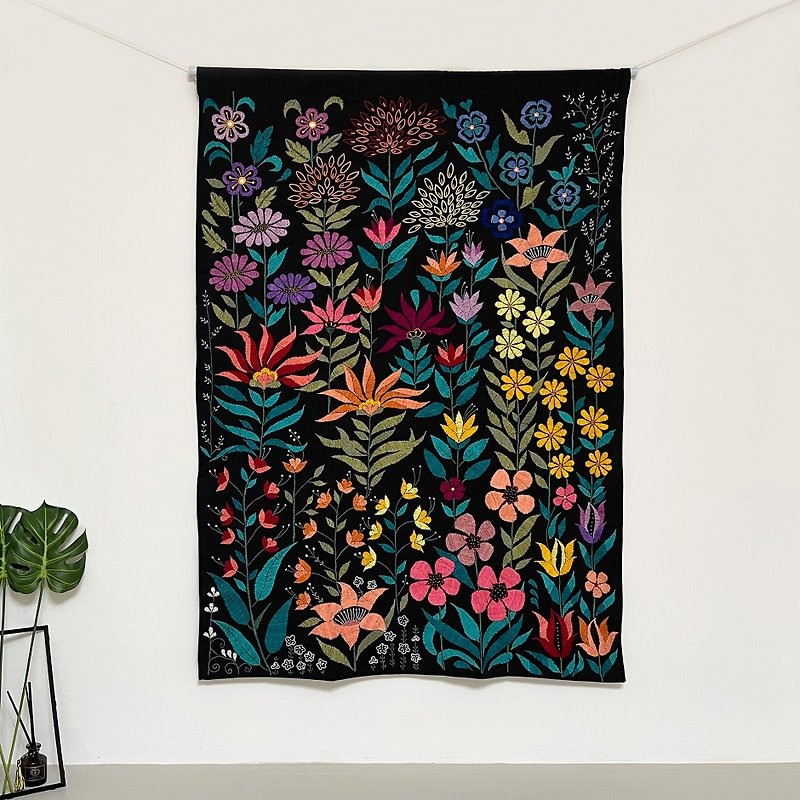 Night Garden_Embroidery curtain - Posters - Cotton & Hemp Multicolor