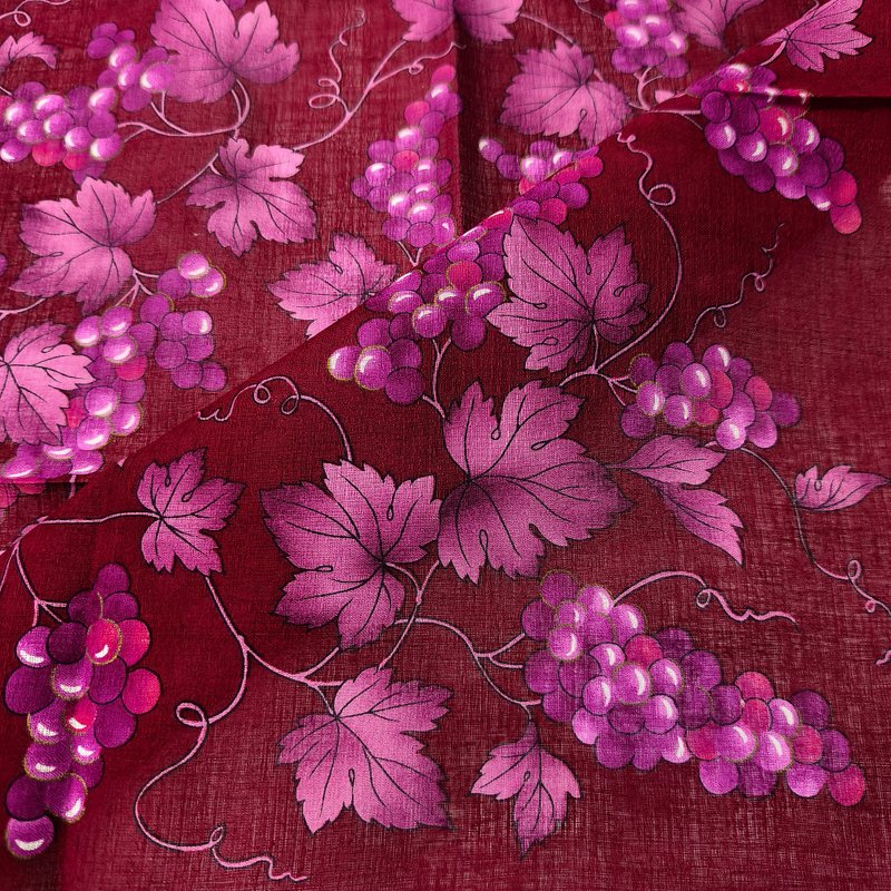 Vintage Japanese Handkerchief – Grape Motif, Burgundy Purple 21 x 21 inches - 手帕 - 棉．麻 紅色