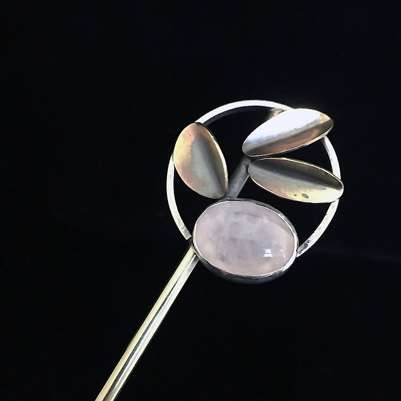 Fengshou Style C ~ Metalworking Hairpin (Inlaid with Pink Crystal) / Qingye's hand-made poetry original European style hairpin series! - Hair Accessories - Crystal 
