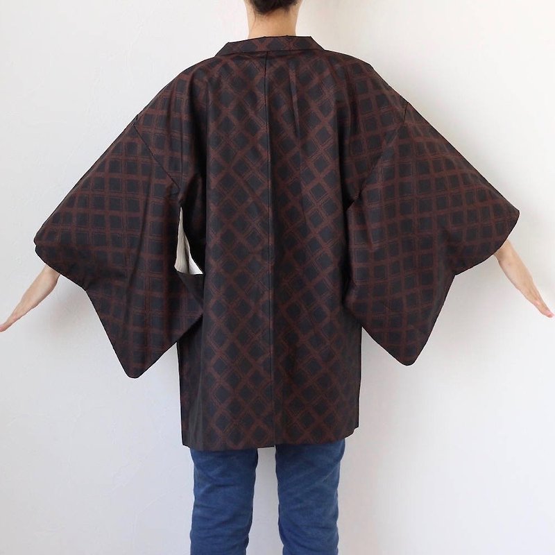 Tsumugi silk haori, Oshima tsumugi, kimono jacket, silk kimono /2917 - ジャケット - シルク・絹 ブラック