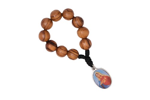 Holy Land blessing 來自聖地的祝福 袖珍念珠 車掛 進口10mm橄欖木珠結合聖像 聖牌 手工編織 8280005
