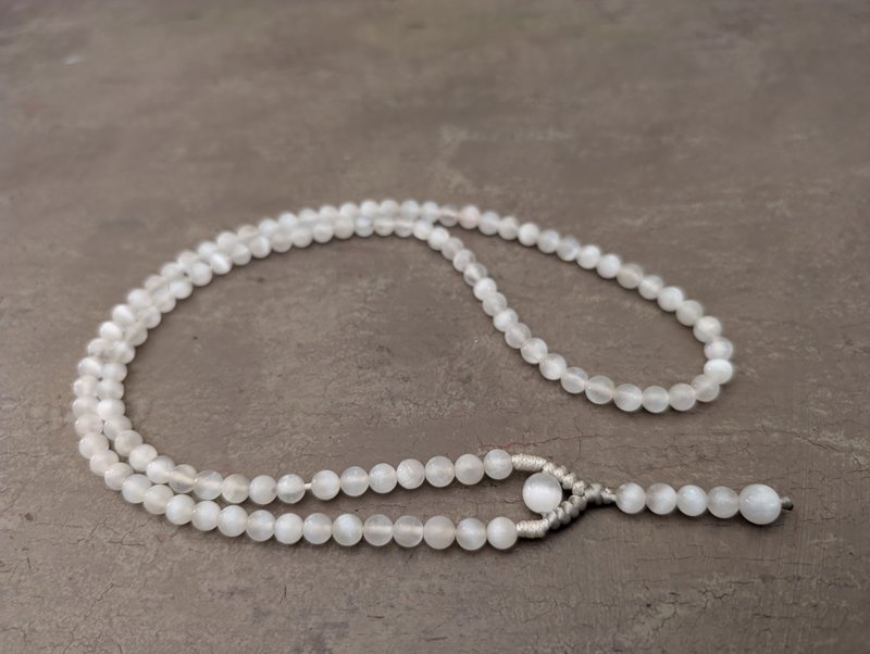 Selenite mala necklace rosary 108 prayer beads, natural gemstone - Necklaces - Gemstone White