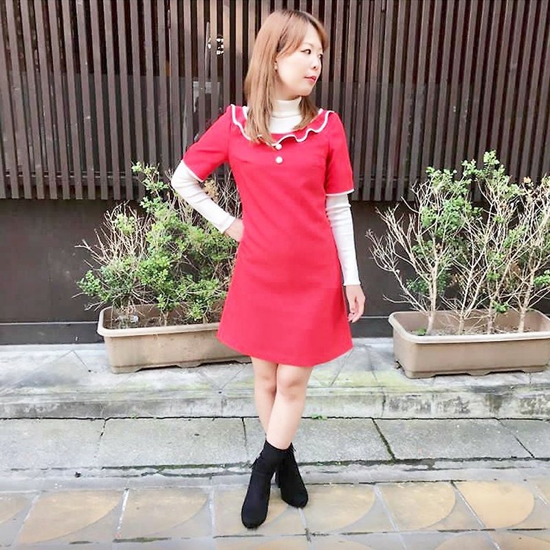 retro one-piece dress anna - ชุดเดรส - เส้นใยสังเคราะห์ สีแดง