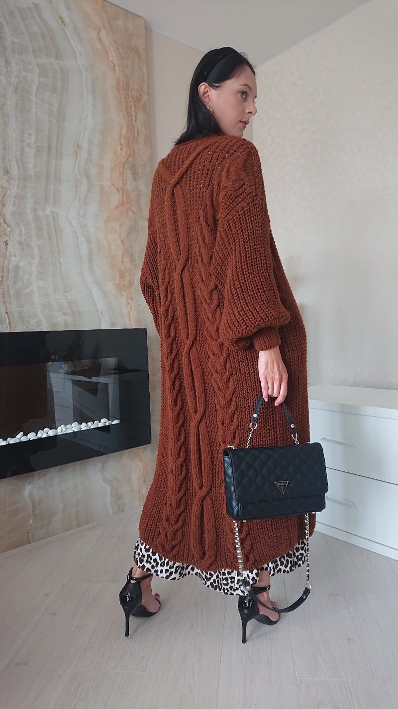Long cardigan jacket Brown coat Loose jacket Women's sweater M - 女毛衣/針織衫 - 羊毛 