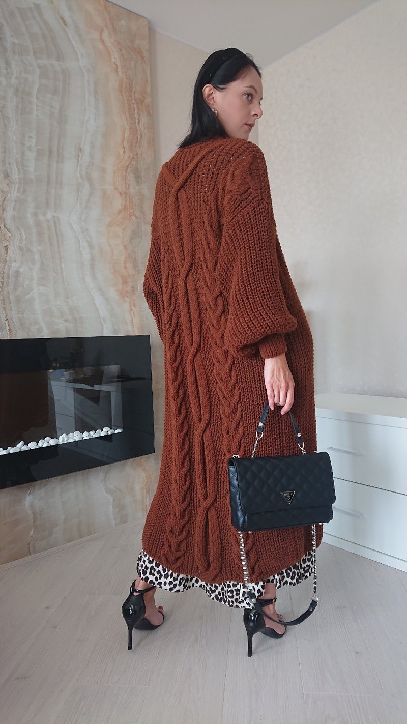 Long cardigan jacket Brown coat Loose jacket Women's sweater M - สเวตเตอร์ผู้หญิง - ขนแกะ 