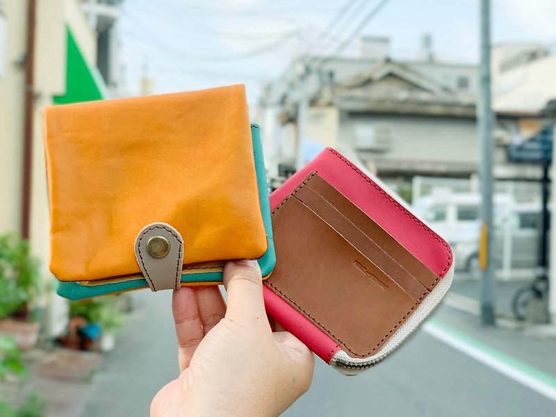 H-PLUMP Adult POP half plump wallet with fun Iroasobi Stand-alone coin purse HPW-CBTY-RBH-B - Wallets - Genuine Leather Orange