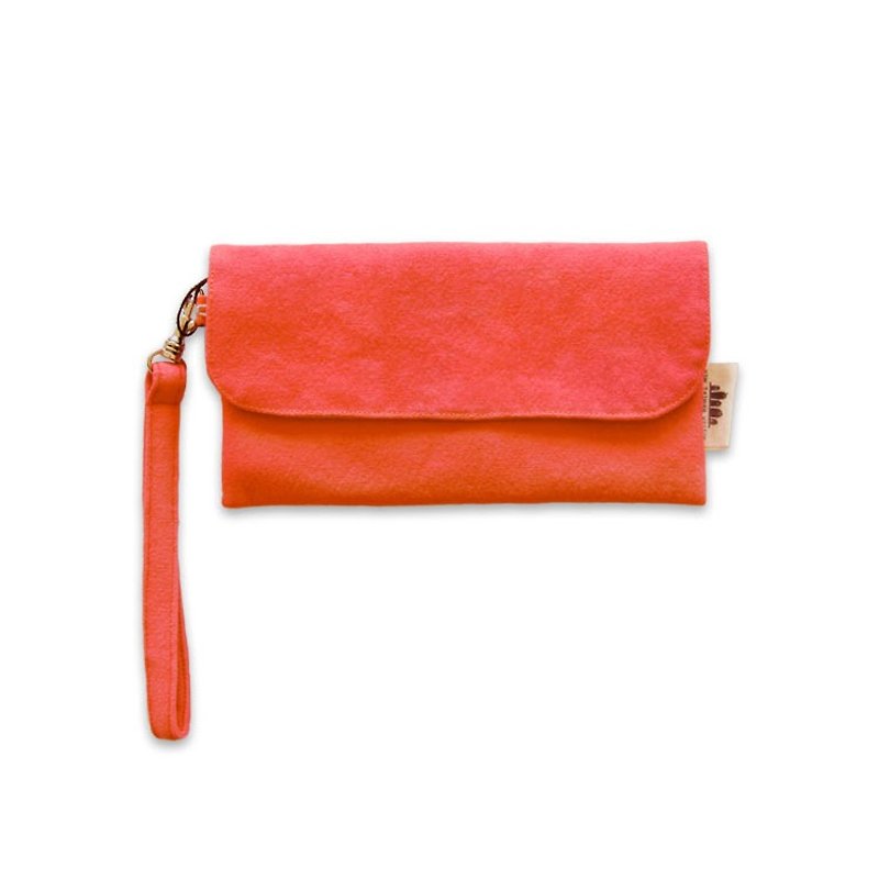 Long clip】 【canvas red yellow brown radish inside - กระเป๋าสตางค์ - ผ้าฝ้าย/ผ้าลินิน สีส้ม