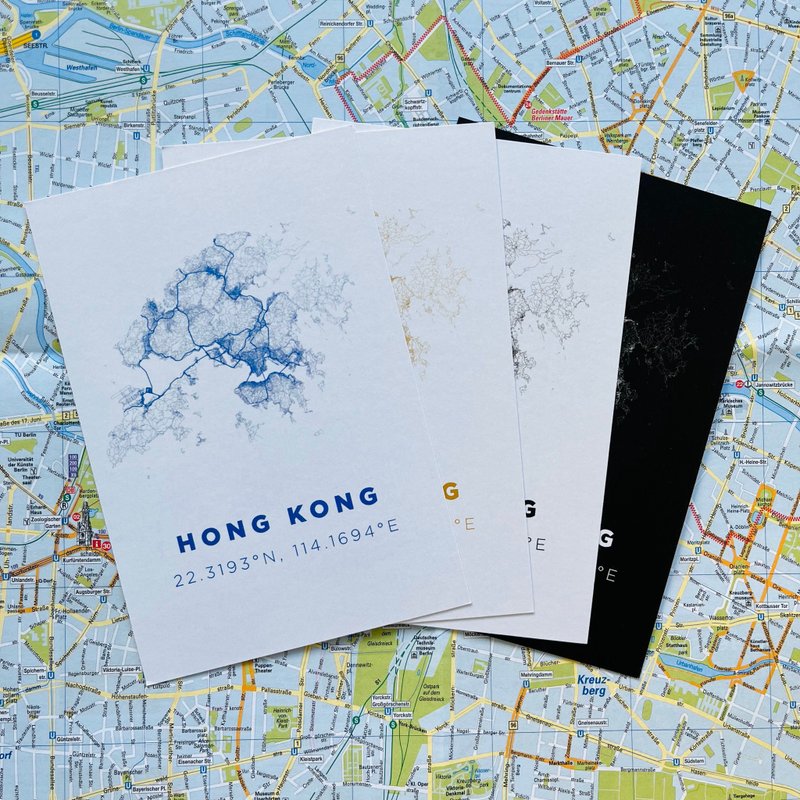 香港路線地圖明信片(4款顏色) - 卡片/明信片 - 紙 多色