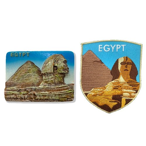 A-ONE 埃及人面獅身吉薩金字塔造型立體磁鐵+埃及 金字塔布標【2件組】