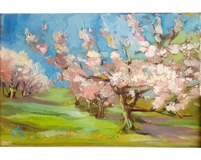 Blossom apple tree Painting Original art garden flower painting on canvas 印象派 - 海報/掛畫/掛布 - 其他材質 多色