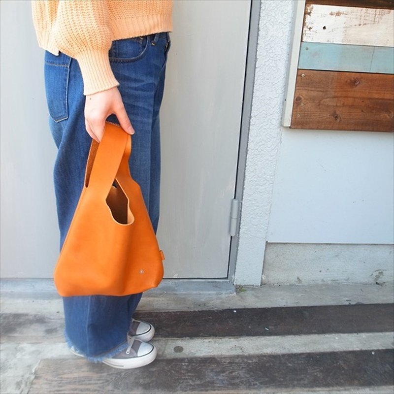 レジ袋がモチーフのふっくらミニトートバッグ jb-52-s【カスタム可能なギフト】 - 手提包/手提袋 - 真皮 橘色