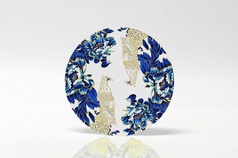 Limited edition hand painted blue and white porcelain peacock blue series round absorbent cup - Coasters - Pottery Blue