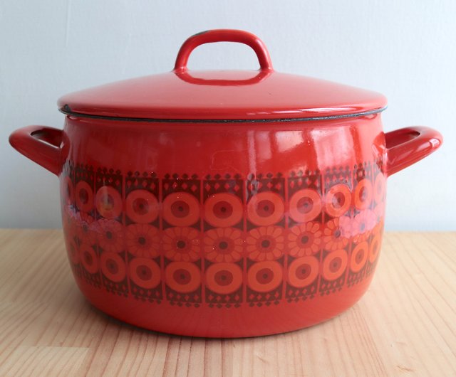 Vintage Kaj Franck Finel Arabia Finland Enamel Large Saucepan With