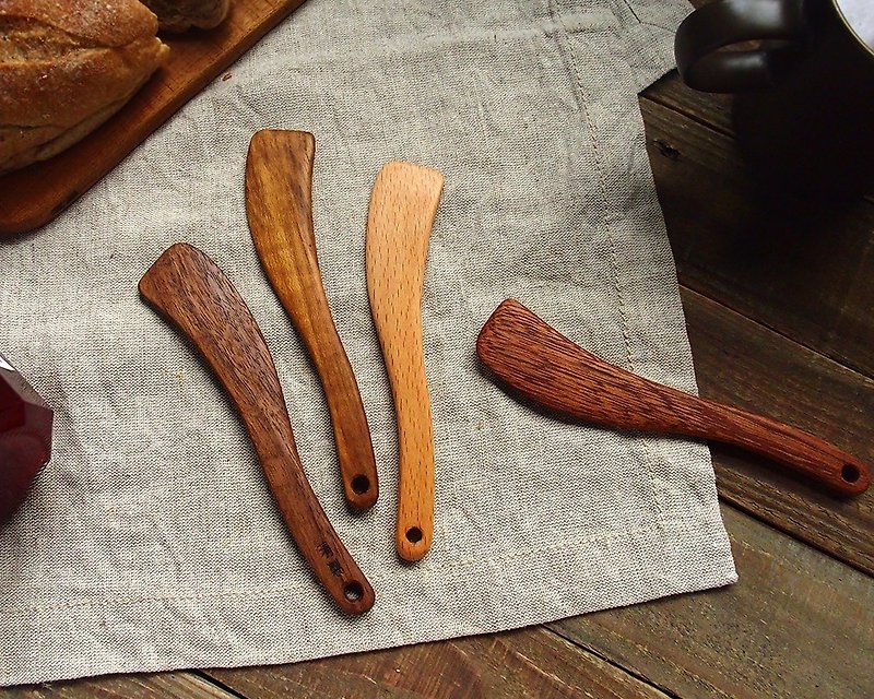 Qing system. Hand-made wooden square-tipped spatula-walnut / teak / beech - ช้อนส้อม - ไม้ สีนำ้ตาล