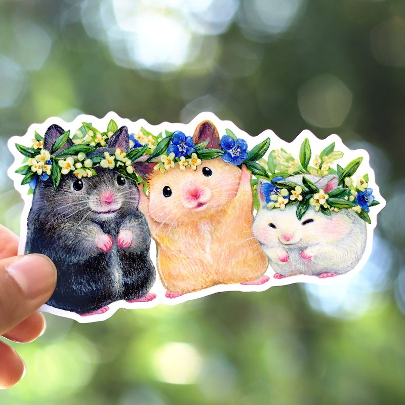 Clear sticker/Olive wreath x 3 children/Kink bear hamster, Black bear hamster, Djungarian hamster - สติกเกอร์ - วัสดุอื่นๆ สีเขียว