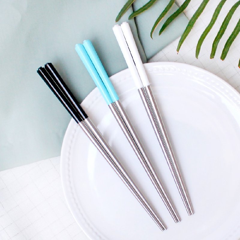 Petal Stainless Steel Chopsticks 10 Pairs (Dark Black, Pure White, Sky Blue) - Chopsticks - Stainless Steel Silver