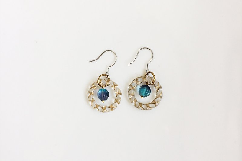 星辰 古董樹脂玻璃造型耳環 - 耳環/耳夾 - 寶石 藍色