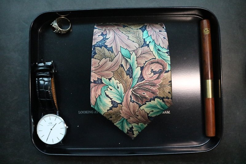 Antique old flower gold moon cinnamon leaf tie retro pattern gentleman style nec - Ties & Tie Clips - Silk Multicolor