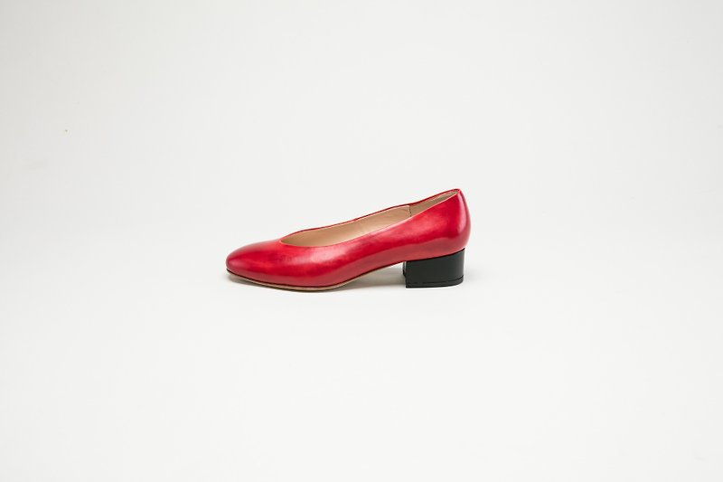 HTHREE 3.4圓頭跟鞋 / 辣椒紅 / Round Toe Heels - 女皮鞋 - 真皮 紅色