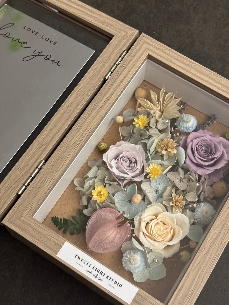 木盒永生相框花 夢幻紫款 可客製 - 乾燥花/永生花 - 植物．花 紫色