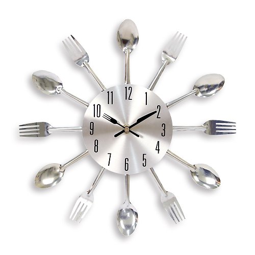 iINDOORS英倫家居 iINDOORS 金屬餐具靜音時鐘 掛鐘 鐵鐘 設計 刀叉 湯匙 餐廳裝飾
