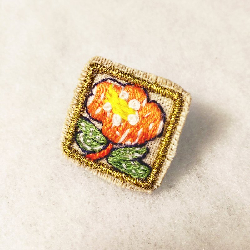 Six-year-old BEN's hand-painted flower F models single ear limited edition hand embroidery earrings - Earrings & Clip-ons - Thread Orange