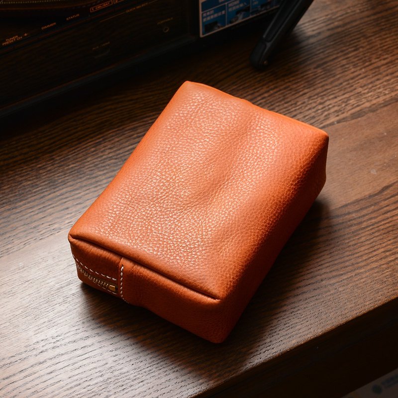 Cans Handmade Handmade Leather Goods Minervabox Cow Leather MacBook Power Mouse Storage Clutch Orange Brown - Laptop Bags - Genuine Leather Orange