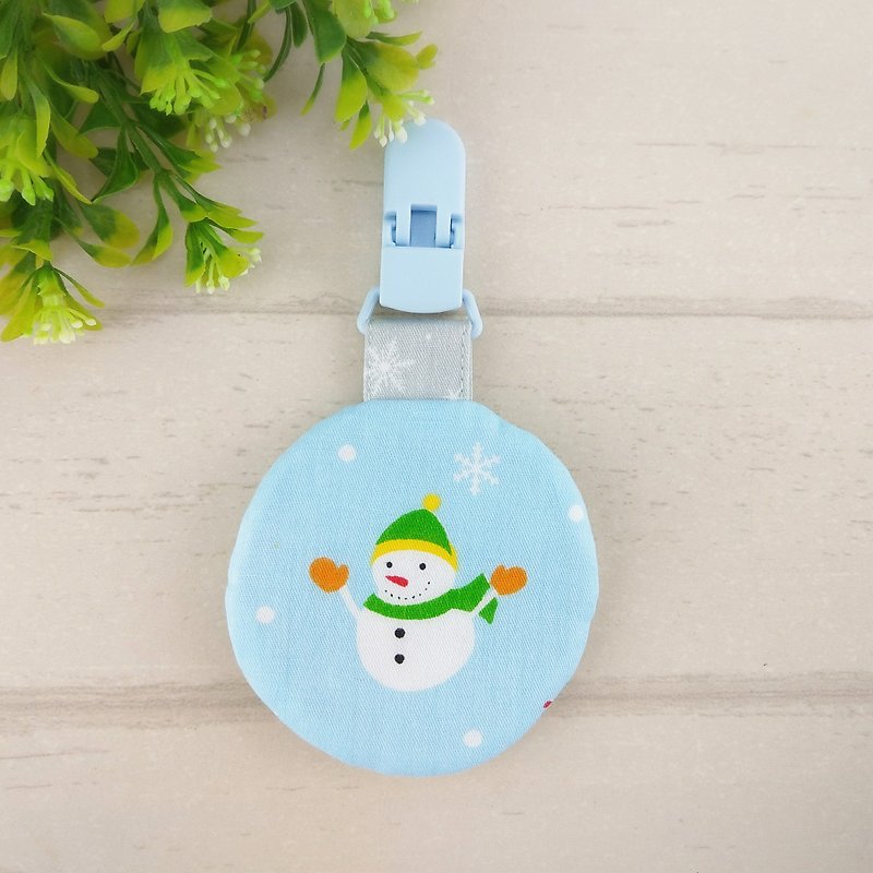 ผ้าฝ้าย/ผ้าลินิน ซองรับขวัญ สีน้ำเงิน - Happy Snowman-2 colors are available. Round peace charm bag (name can be embroidered)