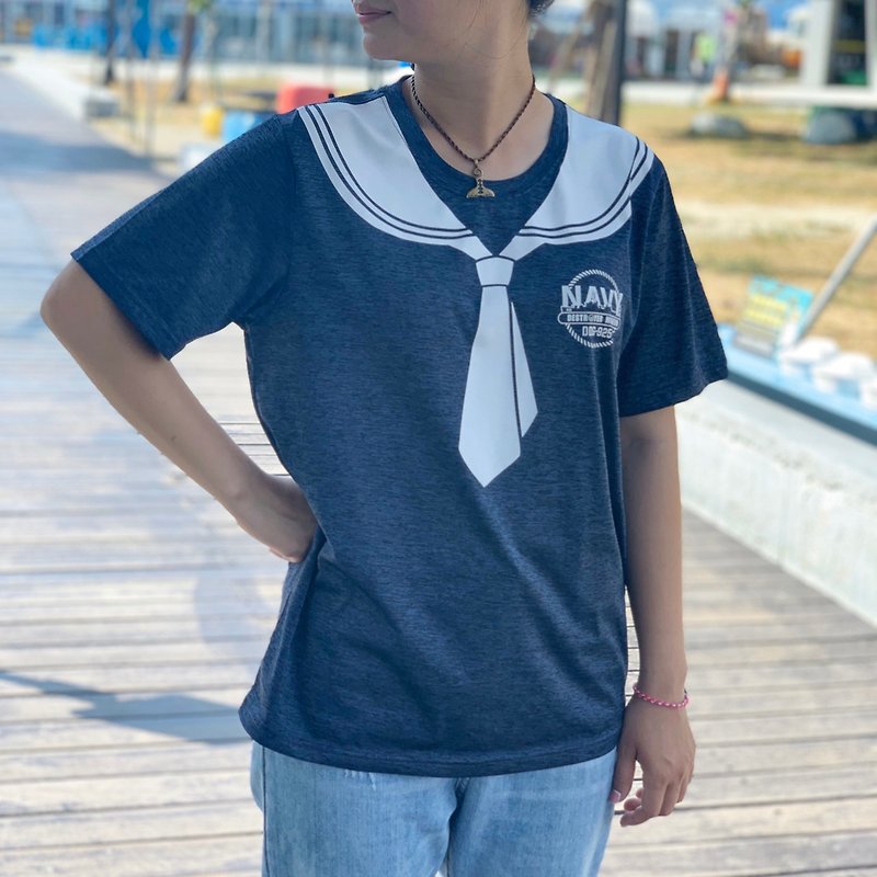 [Deyang Warship] Exclusive sailor suit printing clothes# suitable for men and women - เสื้อยืดผู้หญิง - เส้นใยสังเคราะห์ สีน้ำเงิน