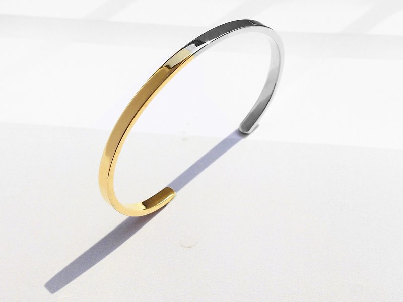Thin Two-Tone Minimal Bangle | 24KGold x White Gold - สร้อยข้อมือ - โลหะ สีทอง
