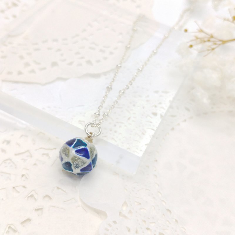 Painted Glass ball Necklace (S) with Metal chain - Necklaces - Glass Blue