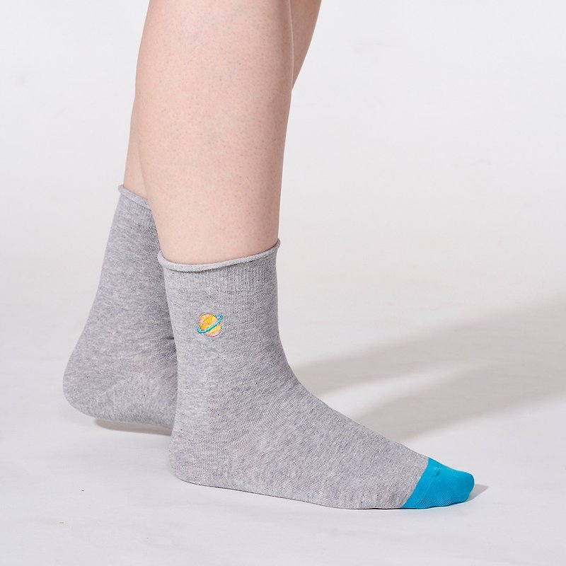 星環 3:4 /灰/ 刺繡 襪子 - 襪子 - 棉．麻 灰色