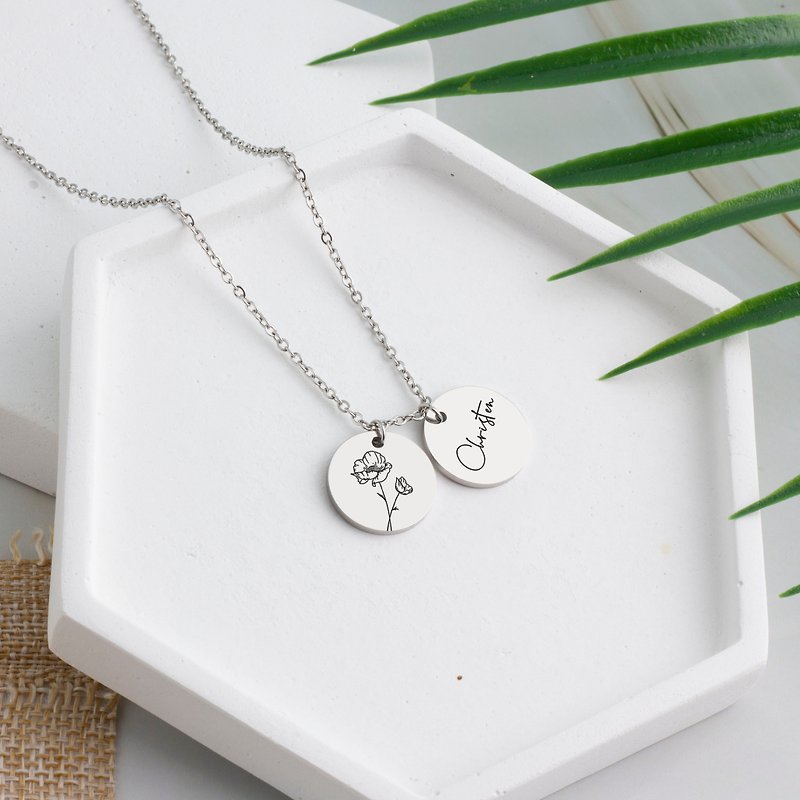 Custom Flower Necklace Birth Month Personalized Gifts Mom Birth Necklaces - สร้อยคอ - โลหะ สีเงิน